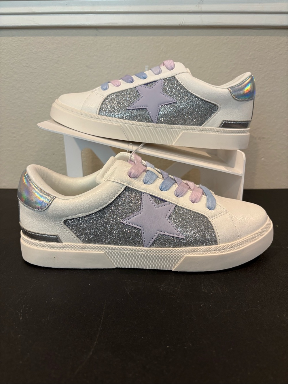 NEW art class Girls' Kaitlyn Court Shoes Purple Stars Silver Glitter Youth Sz 5Y
